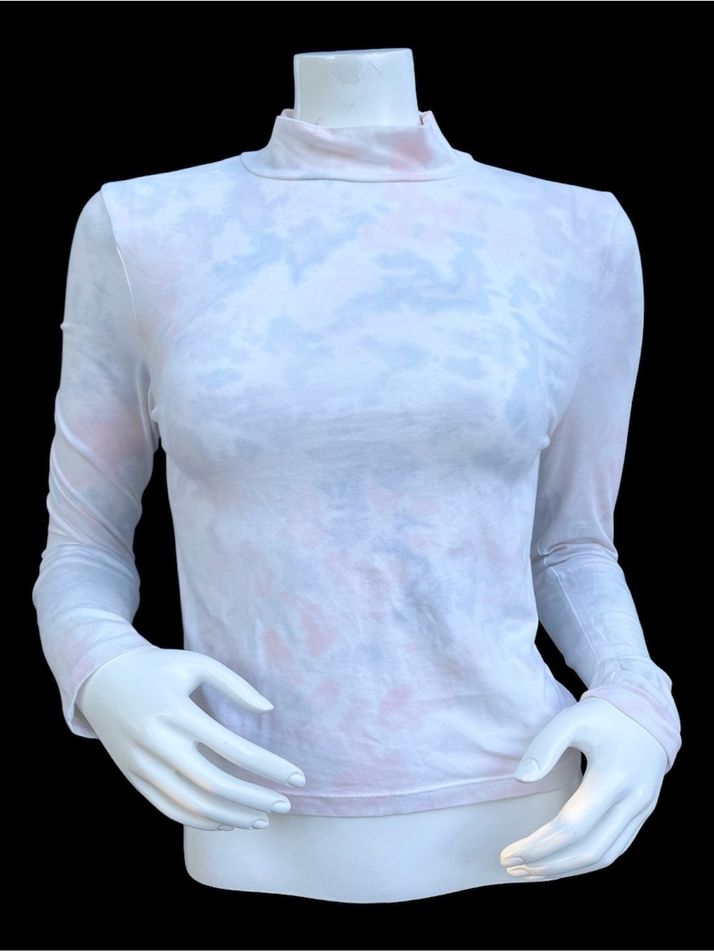 Wild Fable Womens Mock Neck Casual Boho Tie Dye Long Sleeve Top White Size M